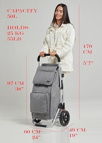 Grey Aluminium Shopping Trolley with Seat & 50L Bag, Foldable Wheels