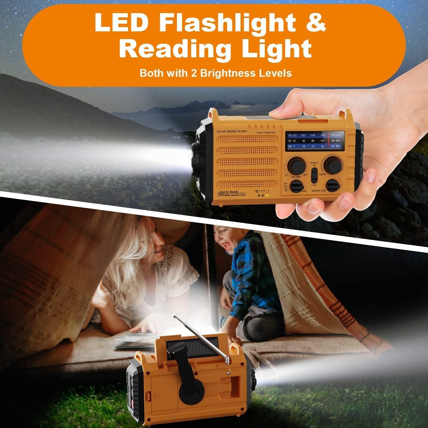 Hand Crank Solar Emergency Radio with Flashlight, Reading Lamp & USB Charger