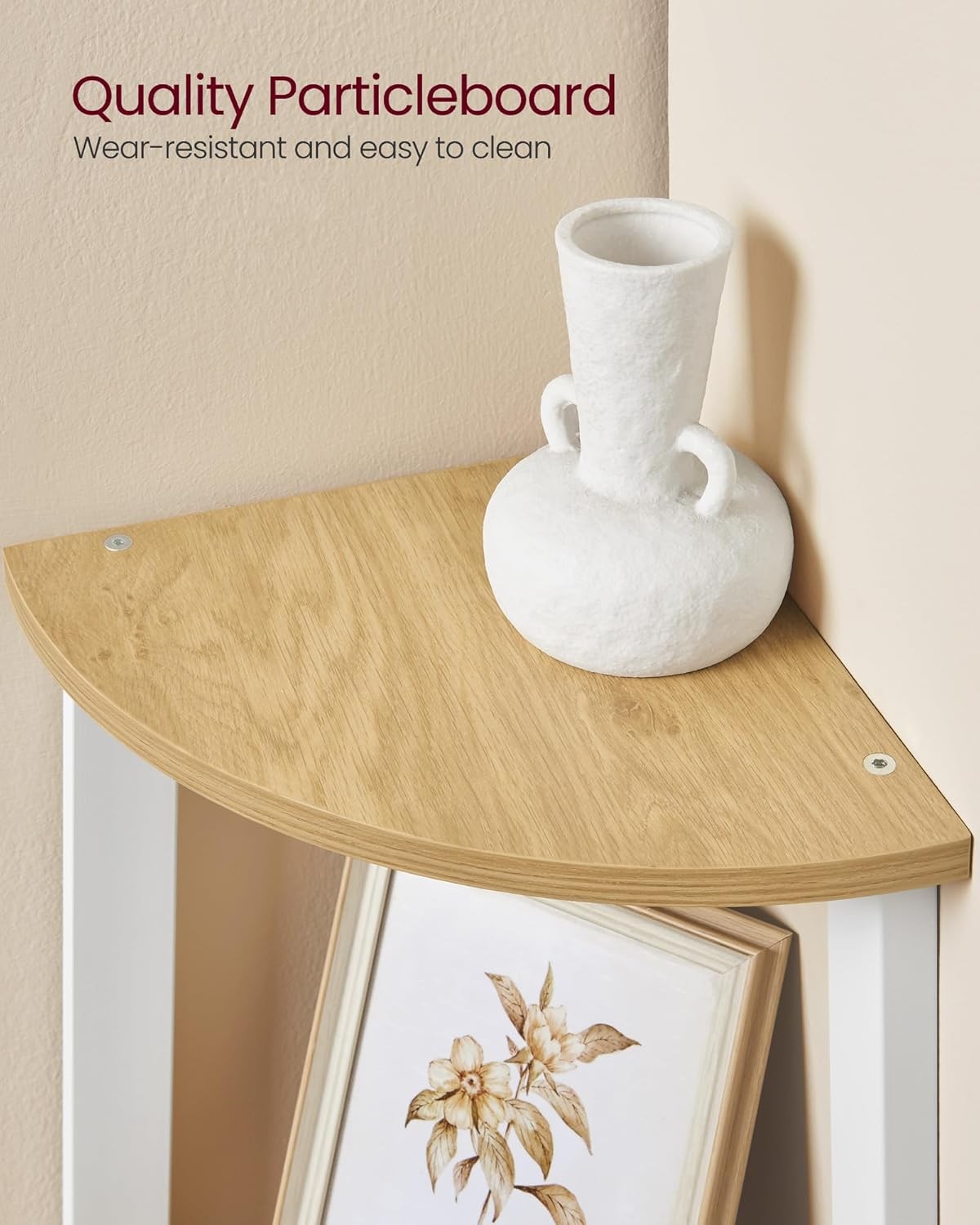 5-Tier Natural Oak & White Corner Shelf Modern Ladder Display Unit for Home