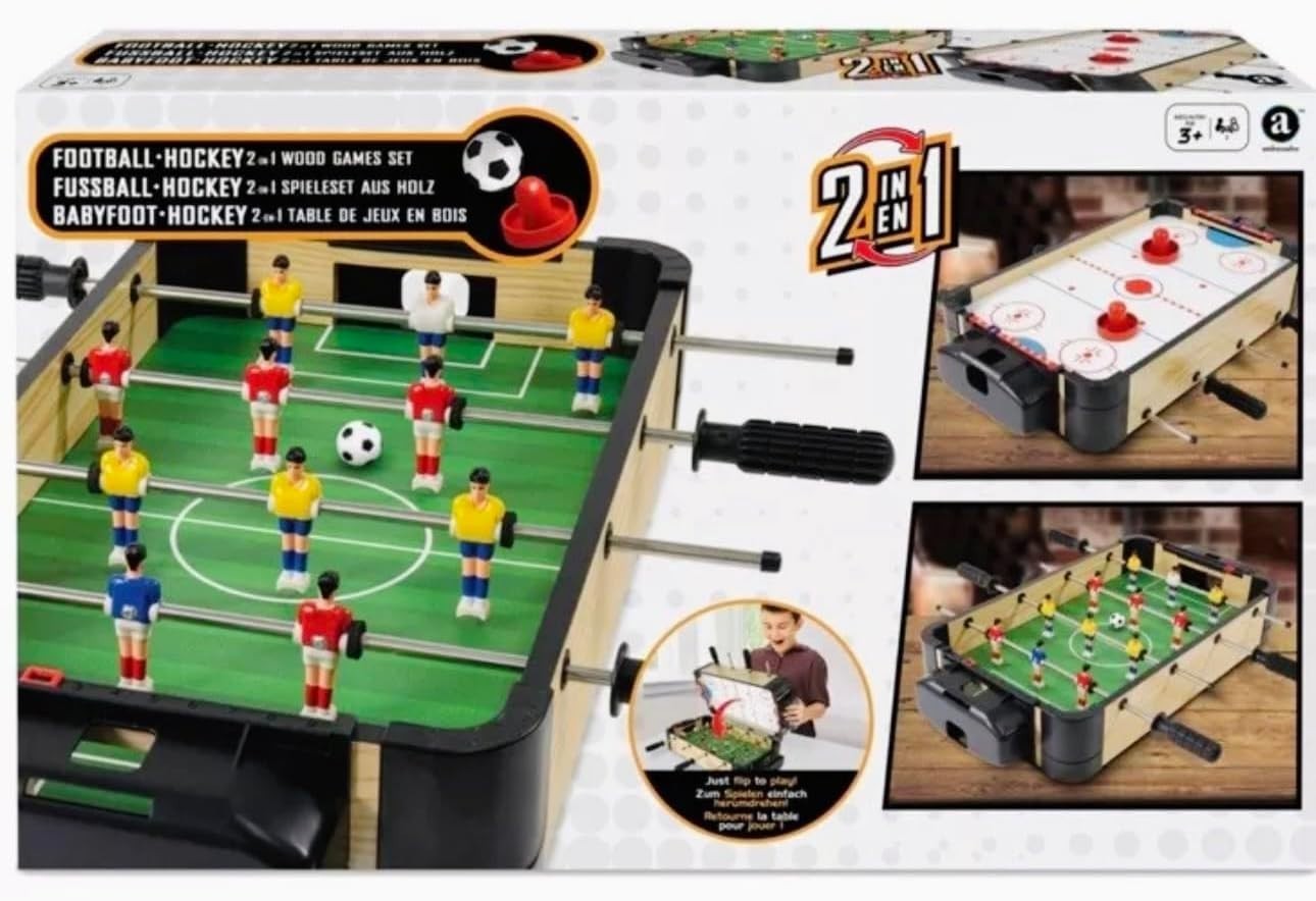 2 in 1 Tabletop Football Air Hockey Game Compact Family Fun Set