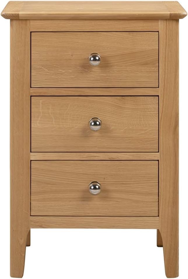 Solid Oak 3 Drawer Bedside Table | Natural Wood Nightstand with Storage