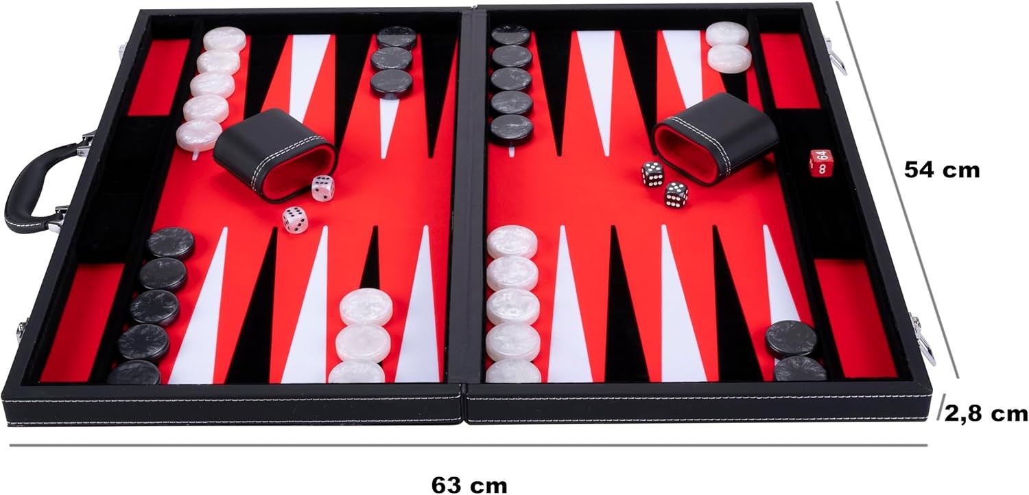 21 Inch Deluxe Backgammon Set Faux Leather Case Felt Interior Dice Cups