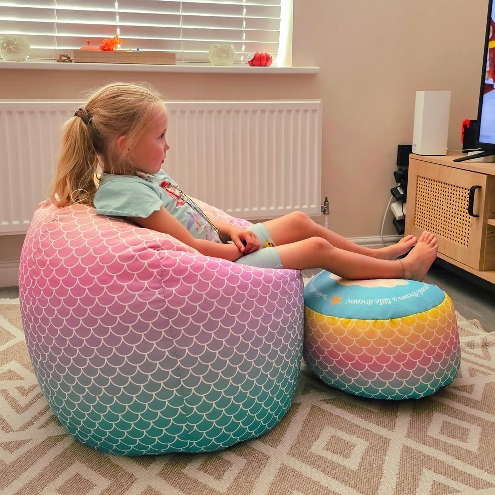 Kids Mermaid Bean Bag Chair Ombre Washable Seat Comfy Room Decor