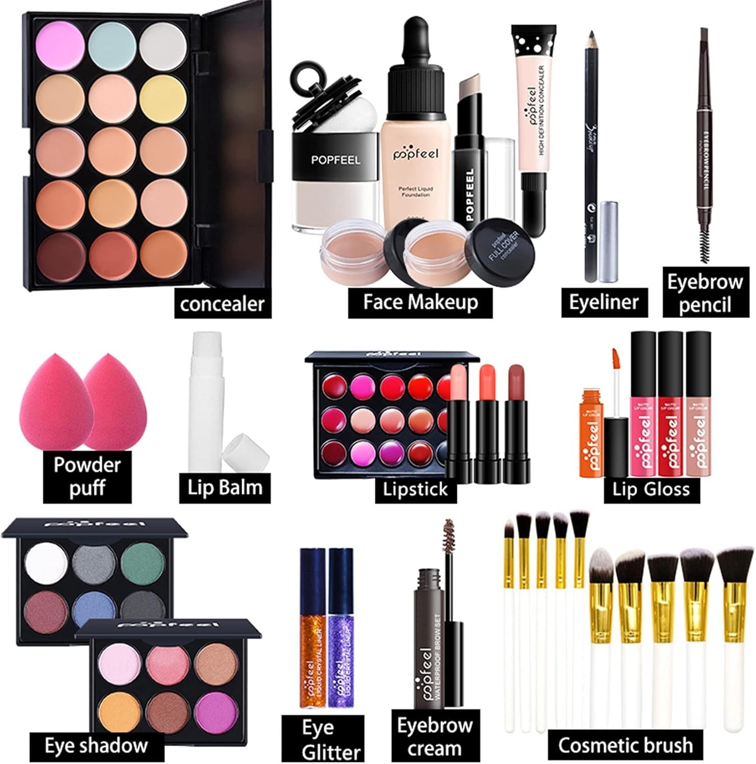 7pc Pro Makeup Gift Set Full Face Starter Kit Box