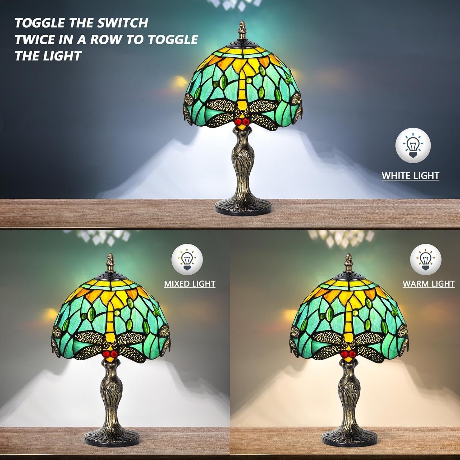 Stained Glass Dragonfly Table Lamp Handmade Desk Light Elegant Decor