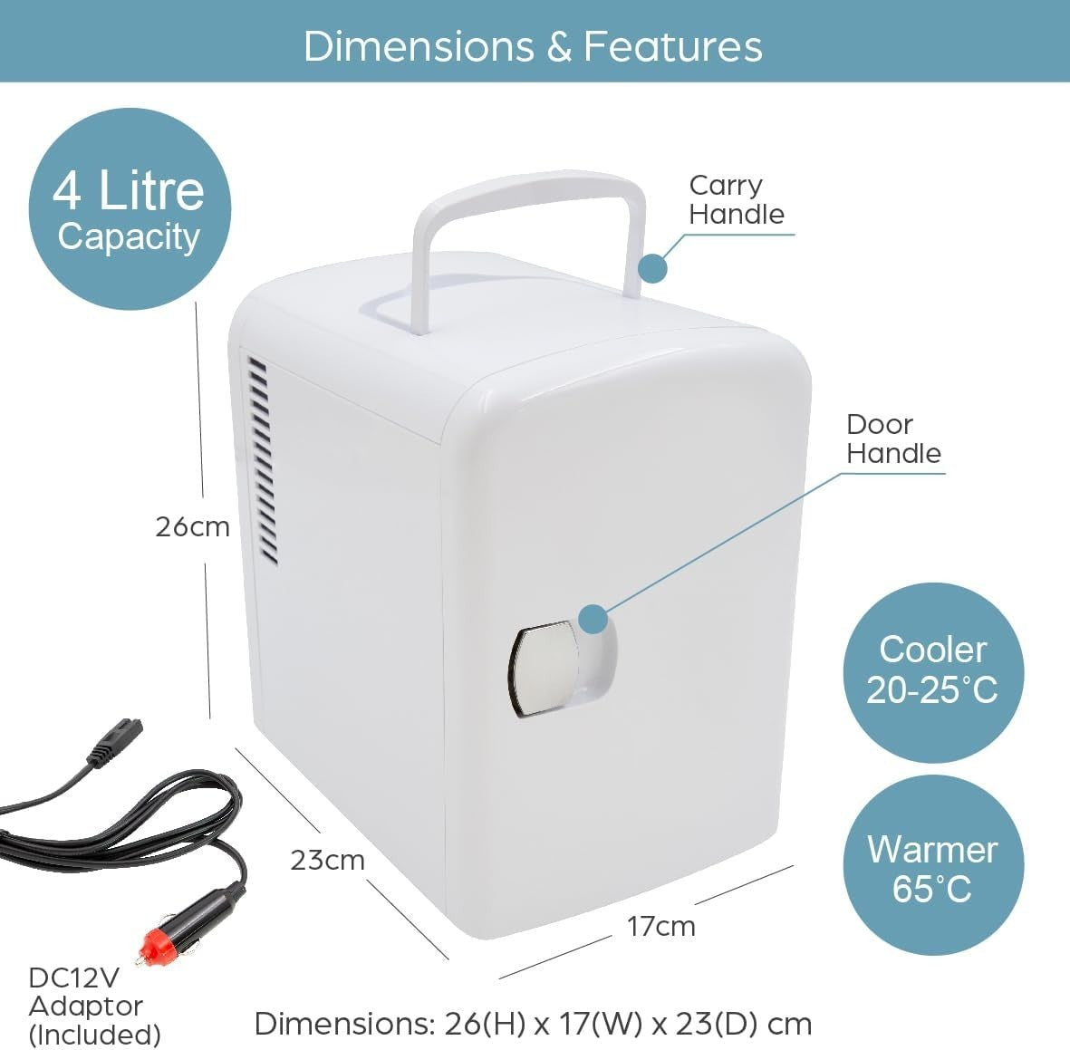 4L Mini Fridge Portable Countertop Cooler & Warmer White Compact