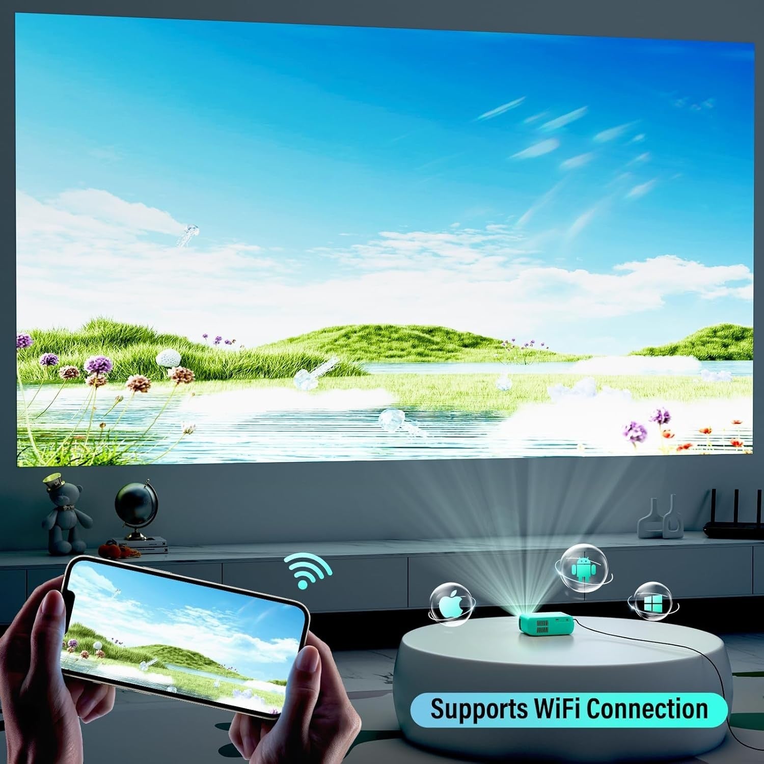 1080P Mini Projector WiFi Bluetooth 5.4 Portable Phone Movie