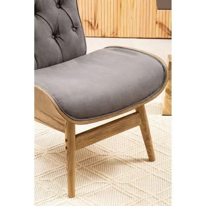 Dark Grey Velvet Wingback Accent Chair Elm Wood Frame Lounge Seat