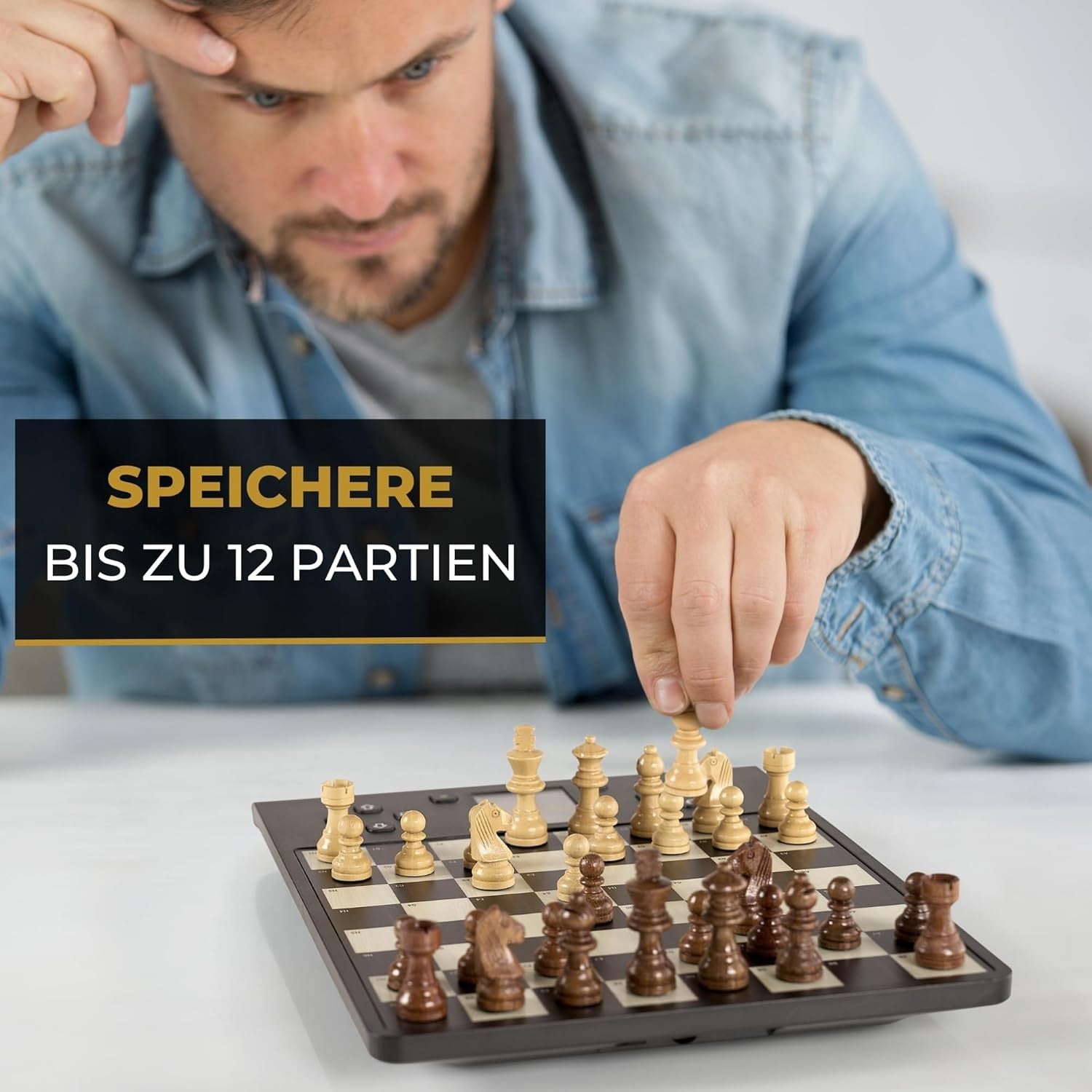 Premium Wooden Electronic Chess Computer – AI Training, LED Display, Portable