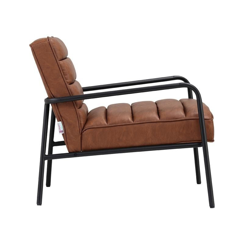 Tan PU Leather Accent Armchair Deep Seat Black Metal Frame Modern