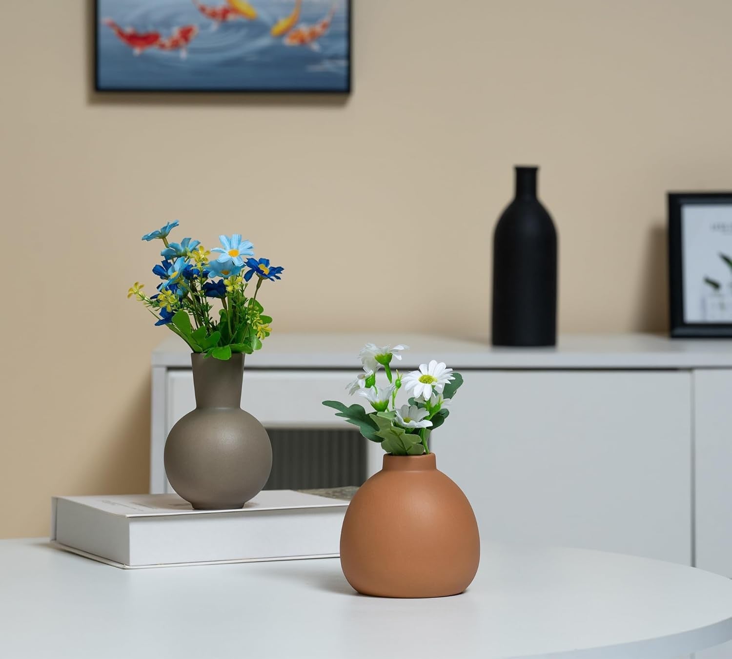 Ceramic Vase Set of 3 Modern Boho Decor Pampas Grass Table Shelf Display