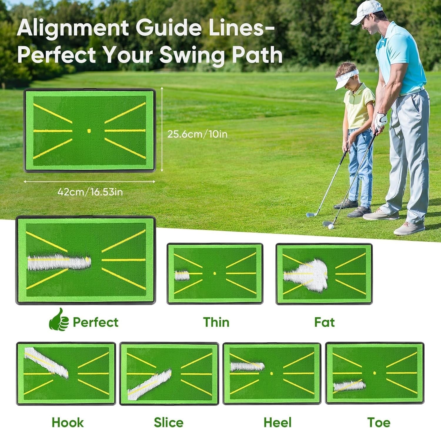 Golf Swing Mat 2 Pack Practice Hitting Mat with Anti Slip Base