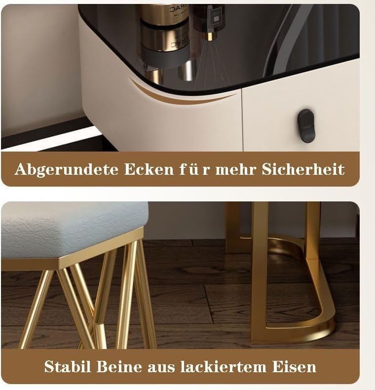 Elegant Makeup Vanity Table Set LED Mirror 4-Drawer Grey Rock Slab 80cm 31.5in