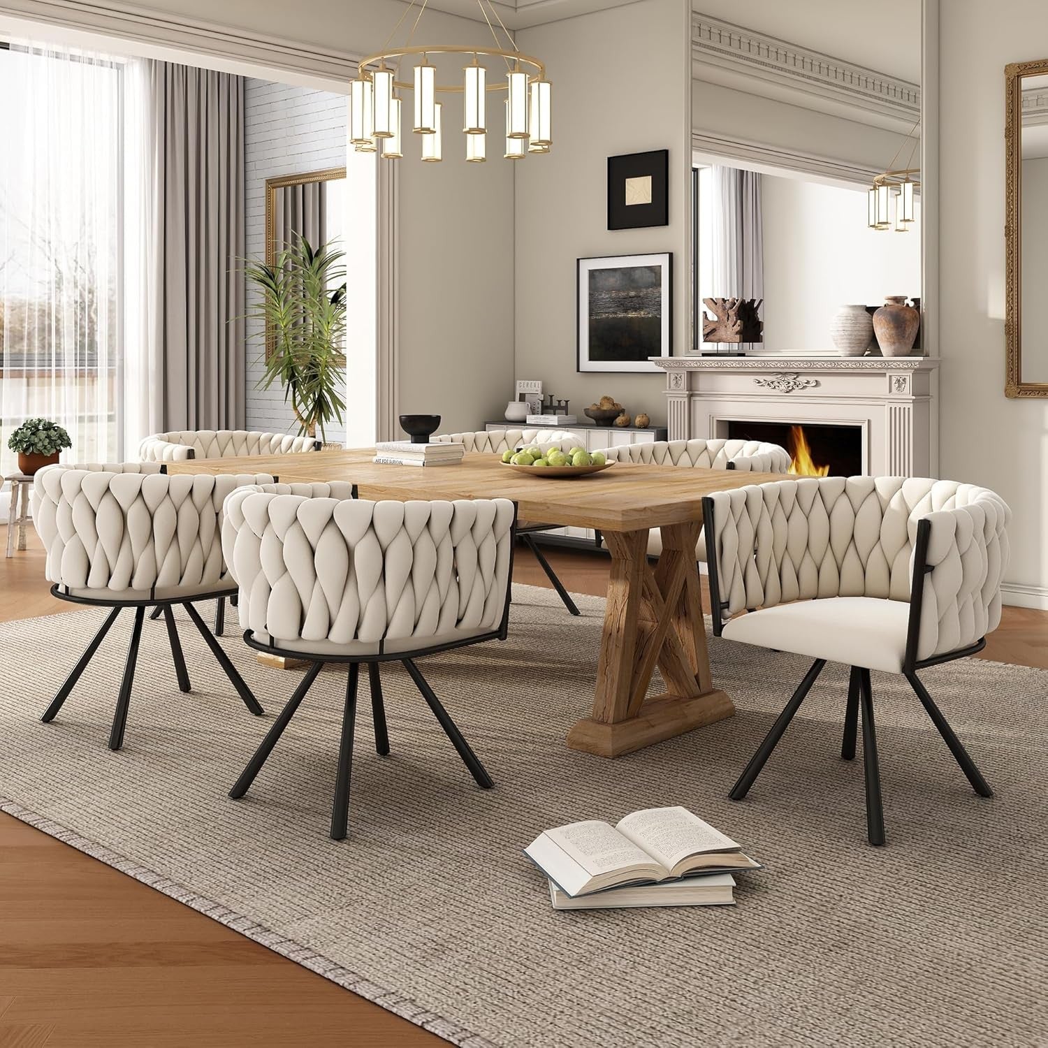 Beige Velvet Swivel Dining Chair 360° Accent Kitchen Chair