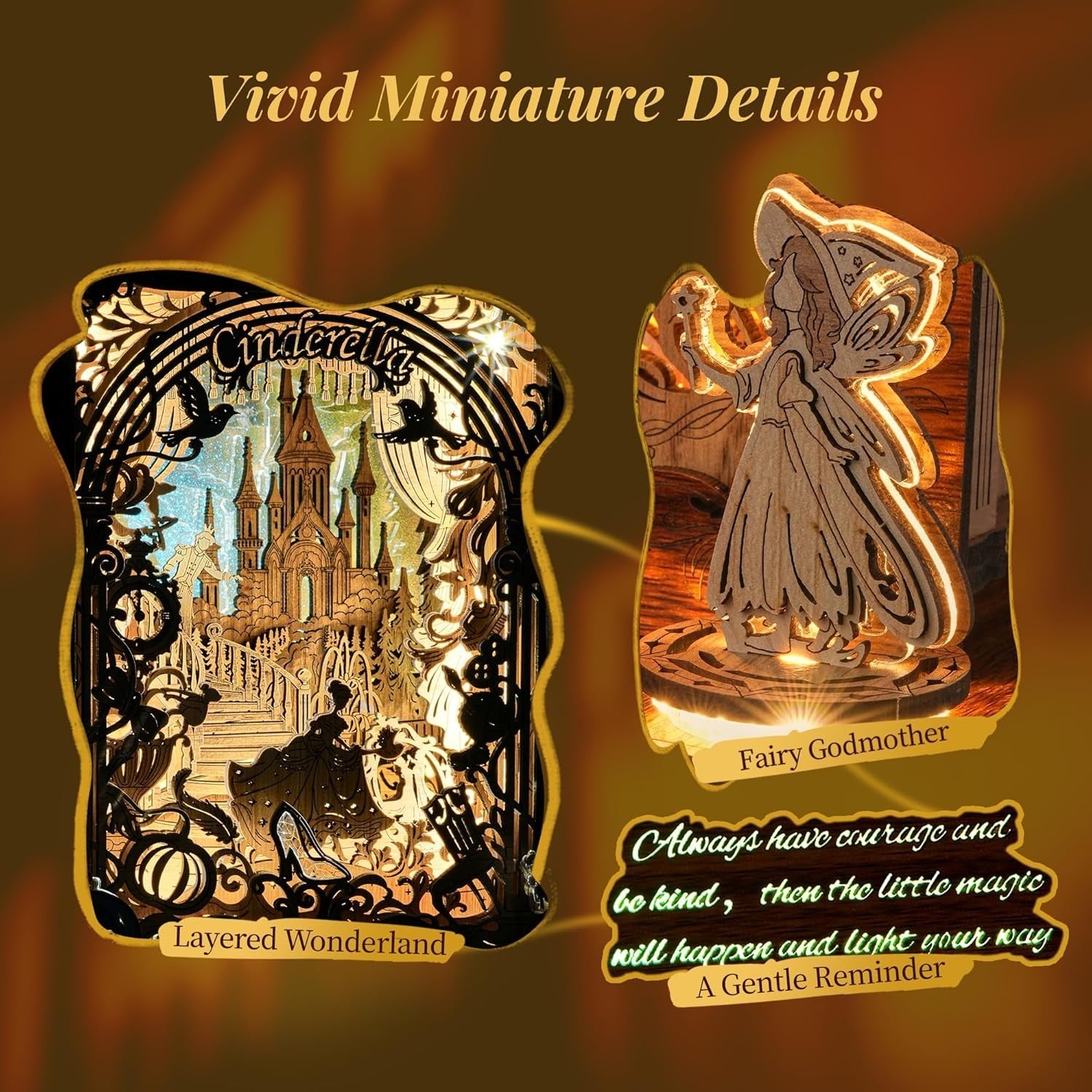 Cinderella 3D Wooden Puzzle LED Storybook Lamp DIY Night Light Decor