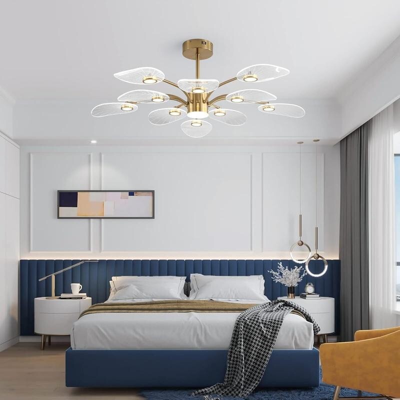 Gold LED Chandelier 10-Light Dimmable Pendant for Living Room