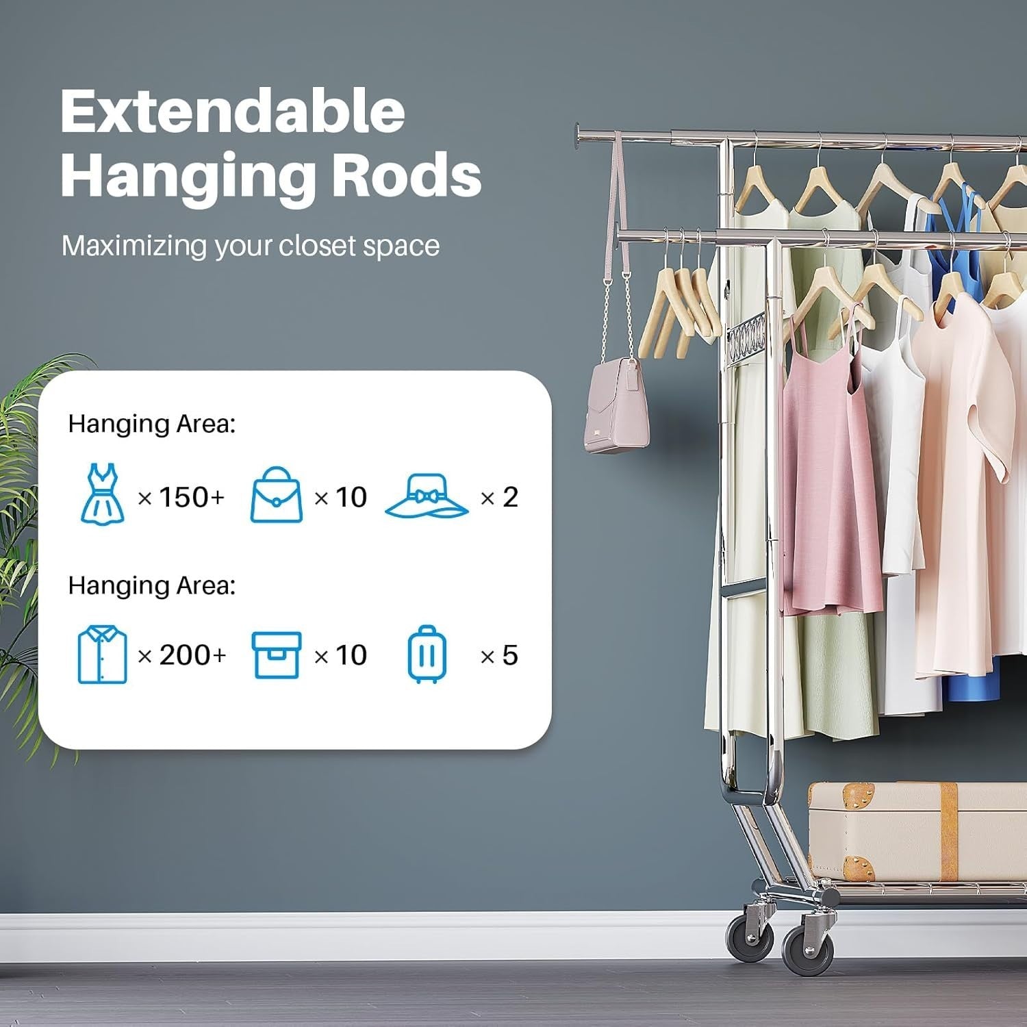 Heavy Duty Double Rail Clothes Rack 650lbs Extendable Silver