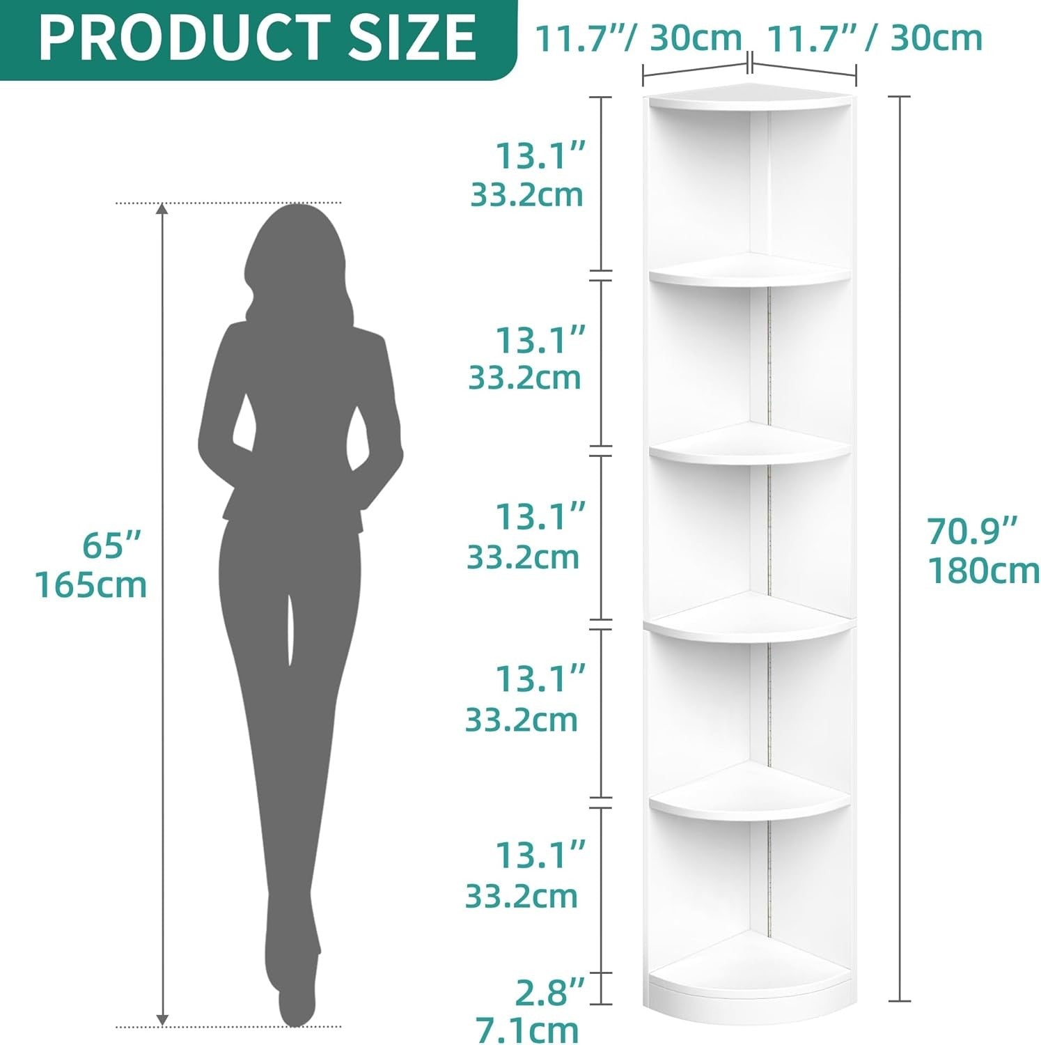 5-Tier LED Corner Bookshelf – Modern Tall Display Unit with Bluetooth & Storage