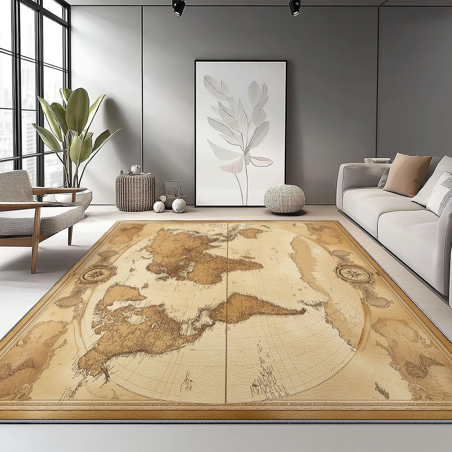 Vintage World Map Area Rug 140x200cm Non Slip Washable Living Room Carpet