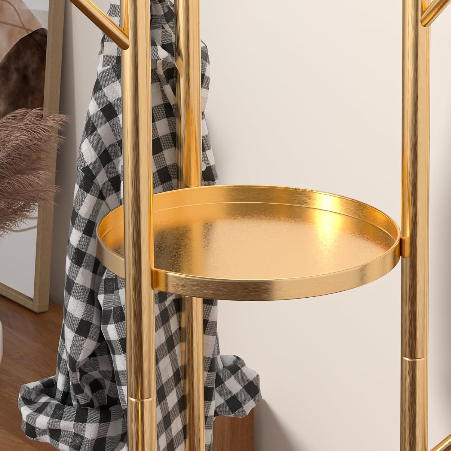 Freestanding Gold Coat Rack with Marble Base | 3 Shelves & Multi Hooks Stand