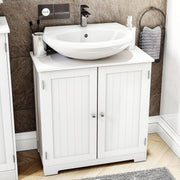 White Under Sink Bathroom Cabinet – 2 Door Storage Unit with Shelves 60cm Modern