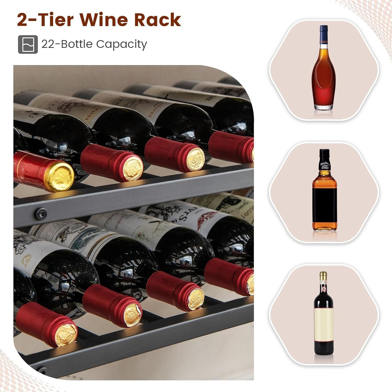 5-Tier Wine Rack Table with Glass Holder, Rustic Bar Shelf Storage Unit