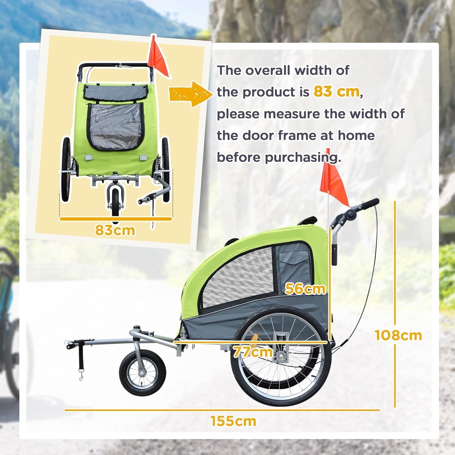 Pet Bicycle Trailer Carrier 3 Wheel Push Pull Water Resistant Dog Pram