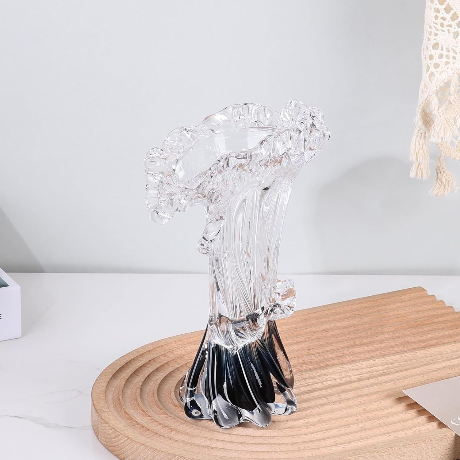 Hand Blown Glass Wave Vase Blue White Modern Art Flower Vase Decor