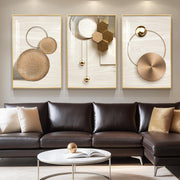 Large Framed Gold Abstract Wall Art 3 Panel 24x36in Luxury Set