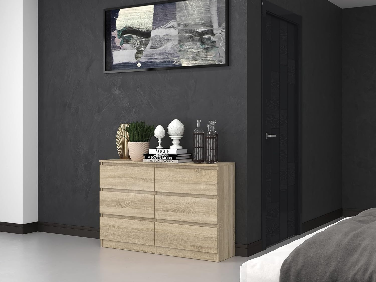 Modern 6-Drawer Sonoma Oak Dresser Chest – Smooth Glide, Space-Saving Storage