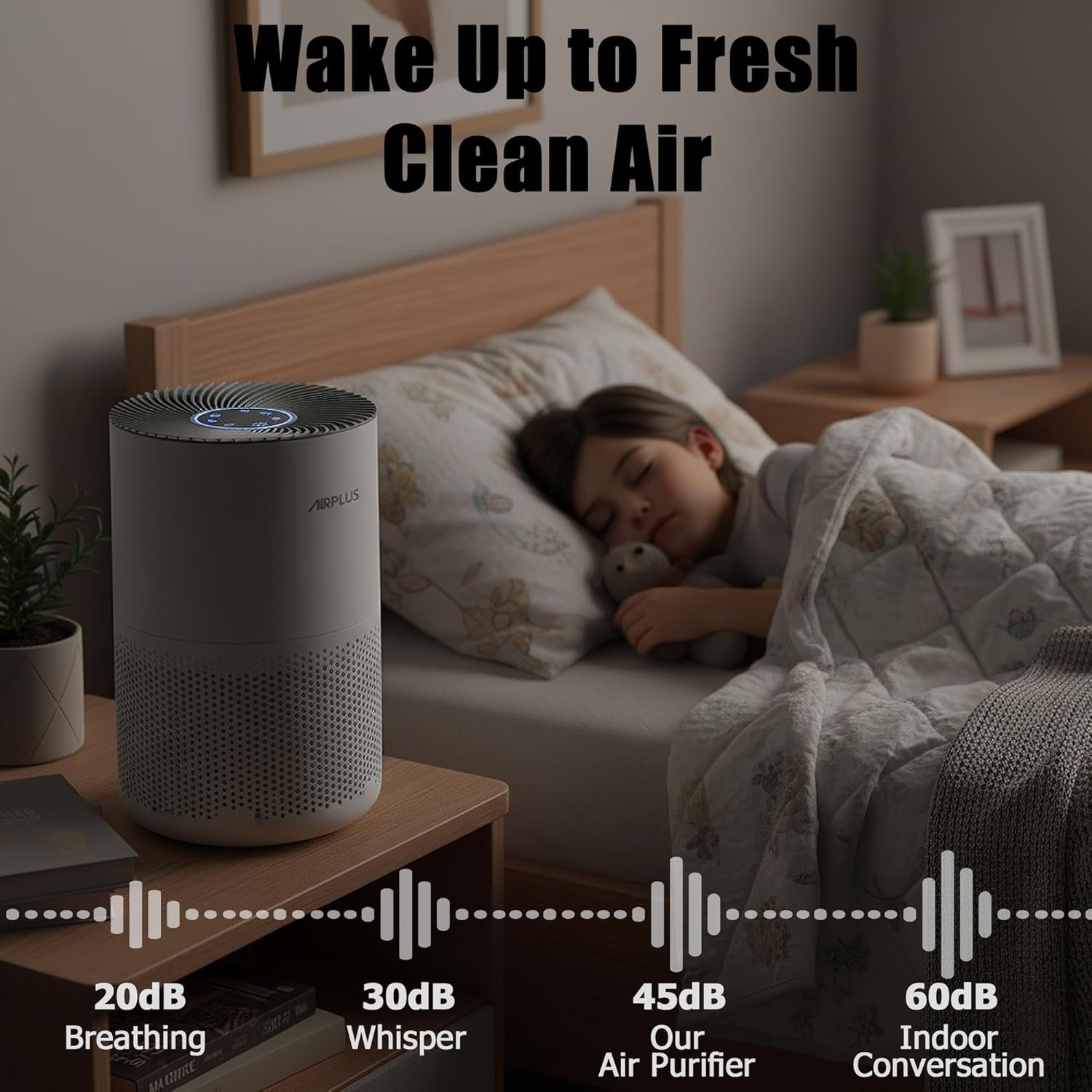 HEPA Air Purifier Bedroom 1073ft² Quiet Sleep Auto Child Lock