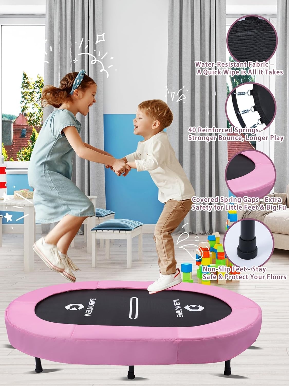 Oval Indoor Trampoline for Two Quiet Rebounder 40 Springs 150KG