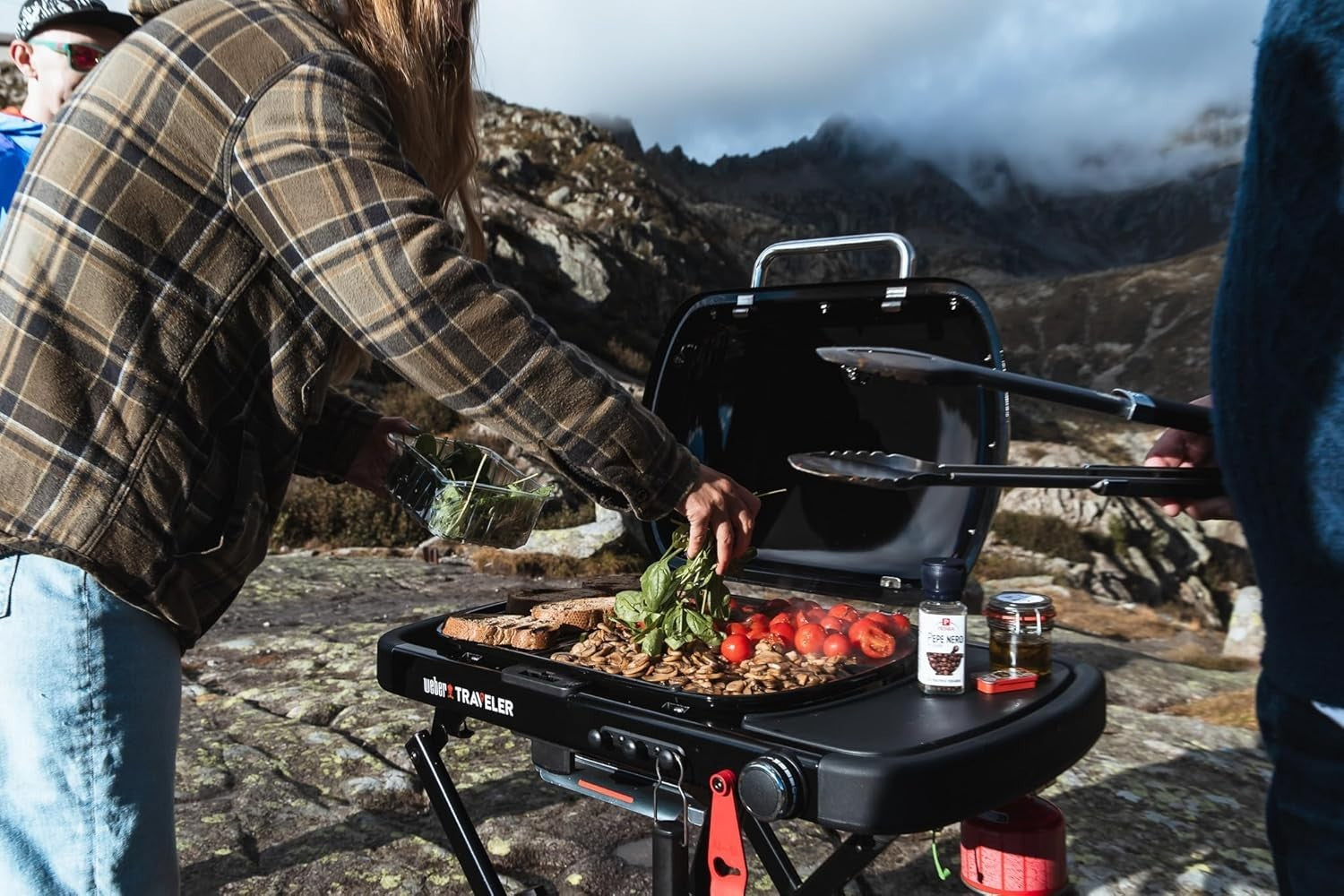 Portable Folding Gas BBQ Grill with Wheels, Lid Thermometer, 52x36cm
