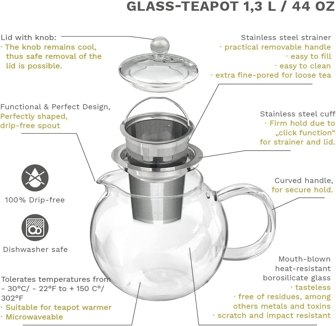 1.3L Glass Teapot Gift Set with Blooming Tea Flowers & Infuser