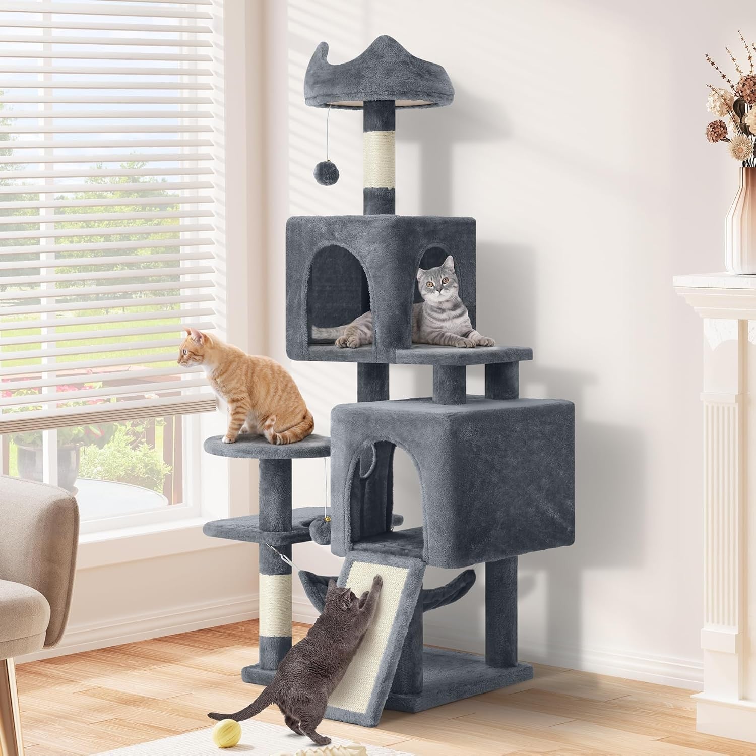 Large Cat Tree Tower 137cm Scratching Post Hammock Multi-Level XL
