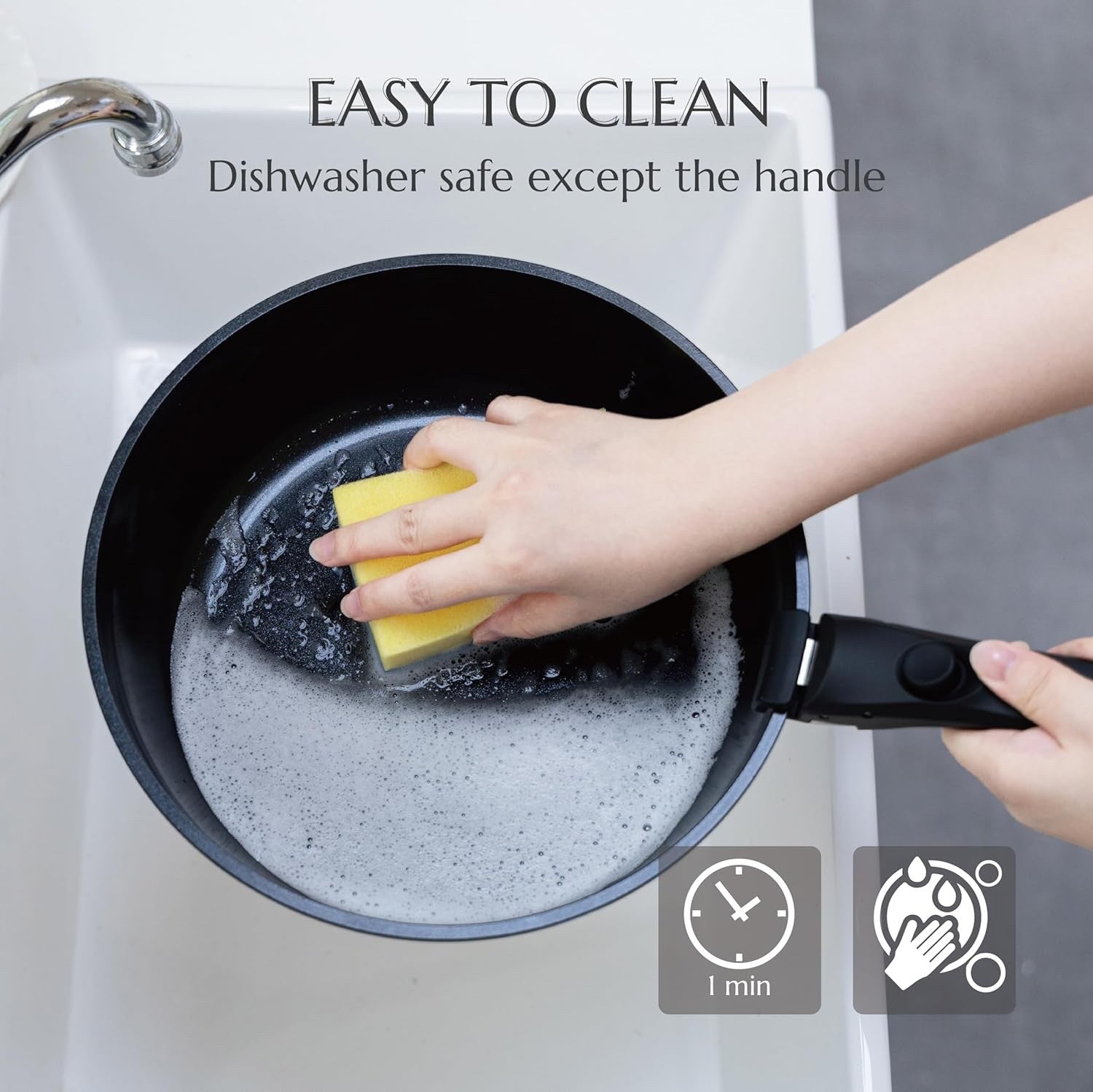 5pcs Black Ceramic Cookware Set Removable Handle Induction & Oven Safe