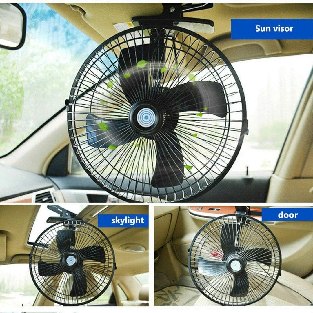 10in 12V Electric Air Fan – Dual Speed Clip-On 180° Rotating Cooling Desk Fan