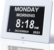 Digital Dementia Day Calendar Alarm Clock 8” Large Display White