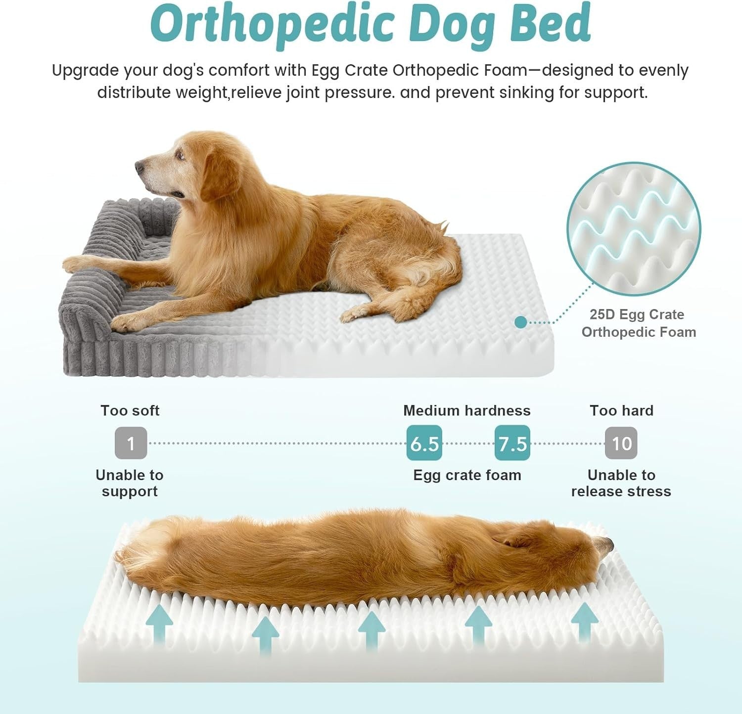 Orthopedic Dog Sofa Bed 76x50cm Washable Waterproof Cream