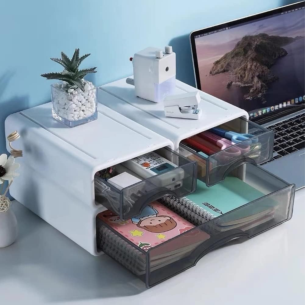 Stackable Desk Organiser with Drawers Desktop Storage Box 4 Drawer
