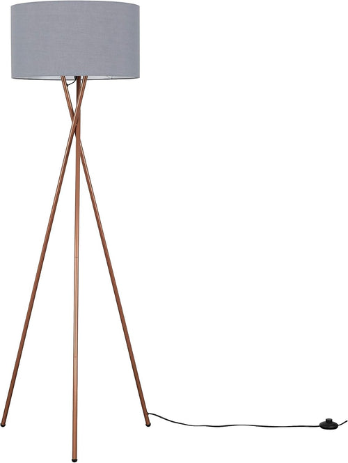 Modern Tripod Floor Lamp Copper Metal Stand Dark Grey Shade LED Tall