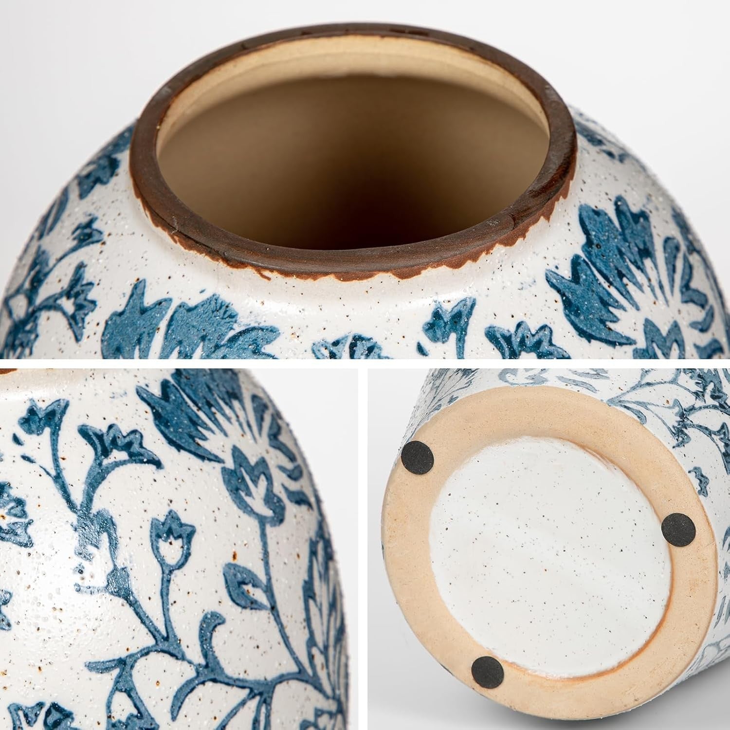Ceramic Flower Vase Blue White Rustic Farmhouse Decor Table Floor Vase