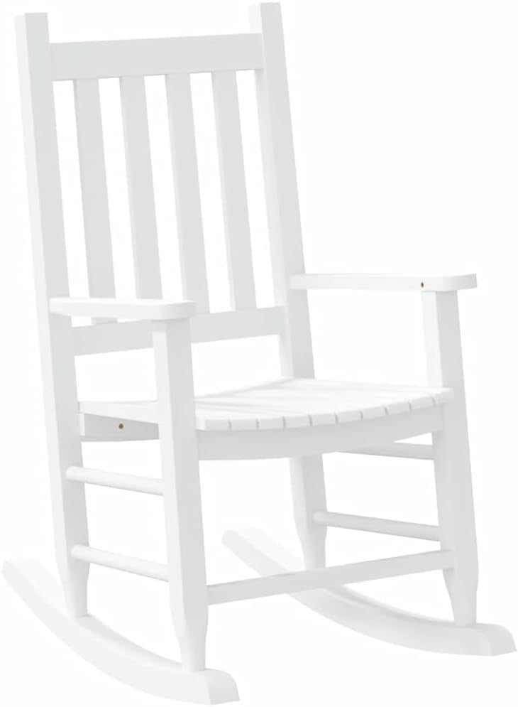 Rocking Chair for Kids Indoor/Outdoor - White Solid Wood, Safe & Durable