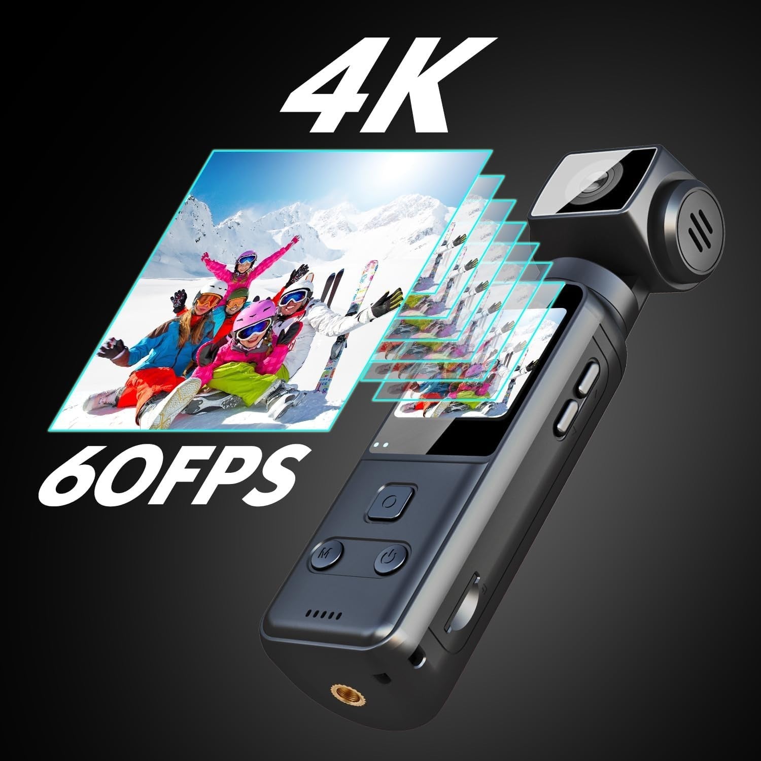 4K Pocket Vlog Camera Rotating Lens POV Body Cam w/64GB Mic