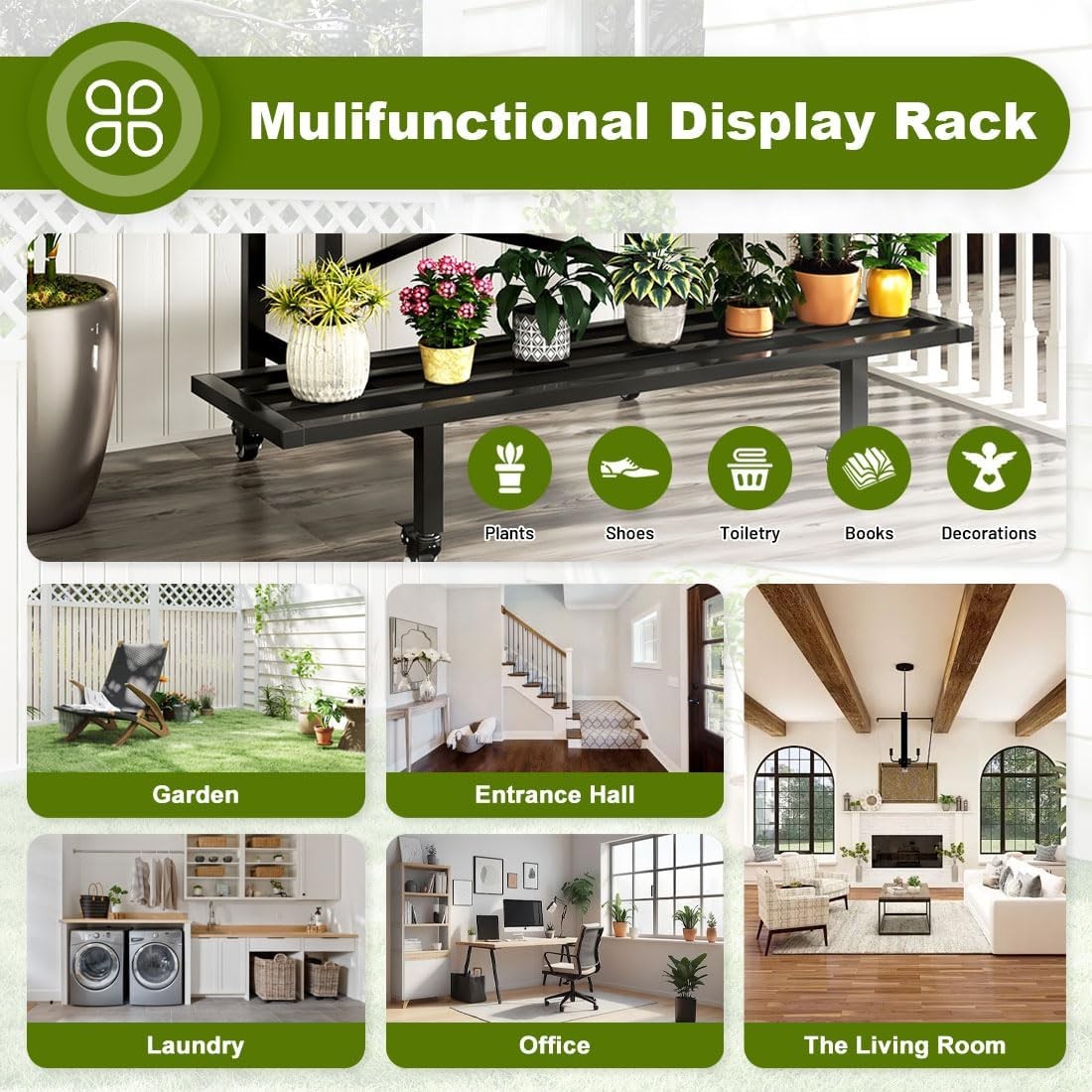 2 Tier Metal Plant Stand with Wheels | Indoor Outdoor Rolling Flower Shelf Rack