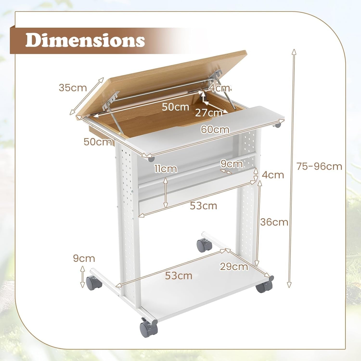 Rolling Laptop Desk with Wheels Tilt Top Storage Shelves Overbed Table