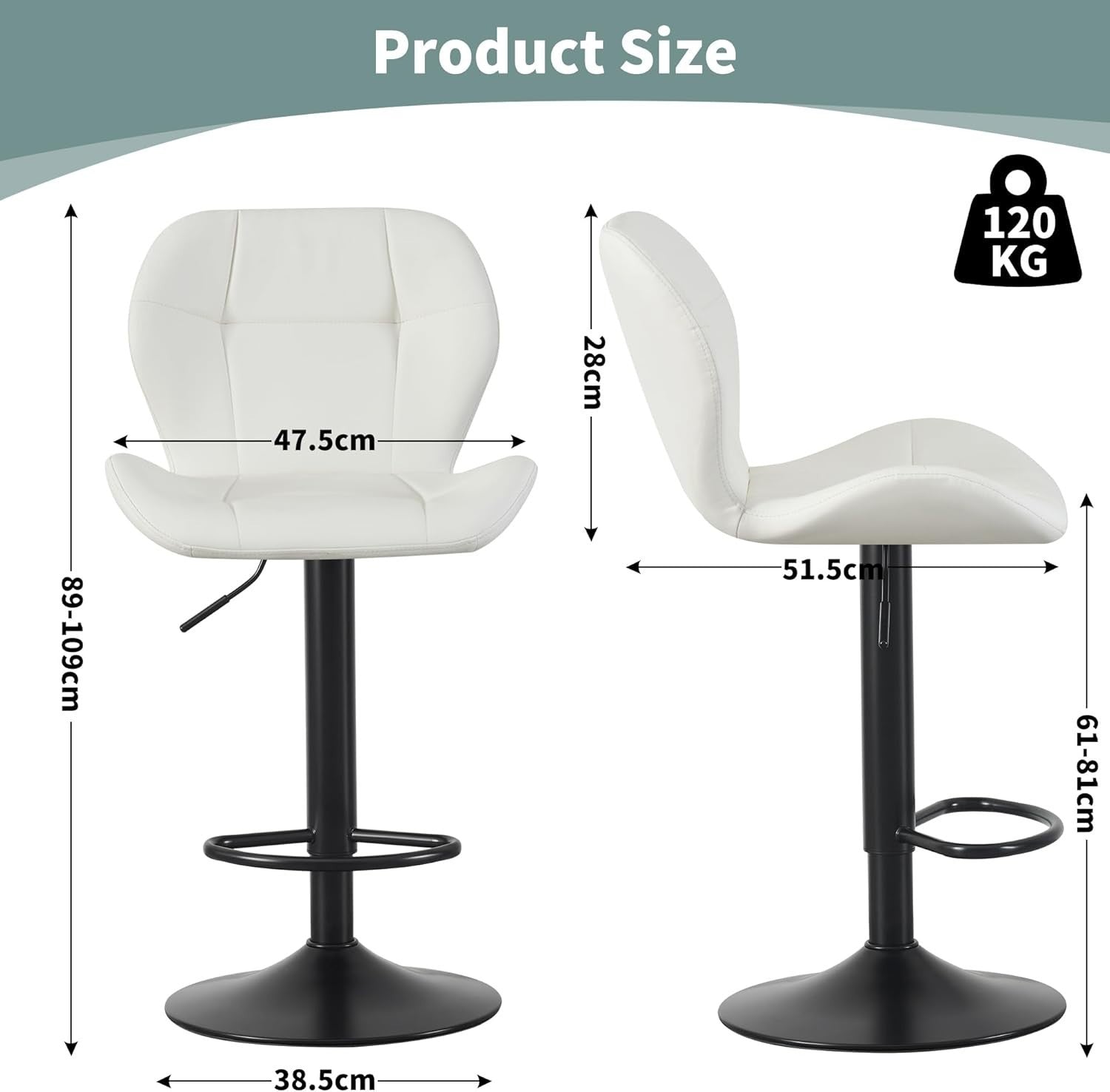 Brown Adjustable PU Leather Bar Stools Set of 2 – Swivel & Height Adjustable