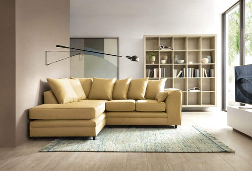 Mustard L-Shaped 3 Seater Corner Sofa Modern Brushed Cotton Removable Cover