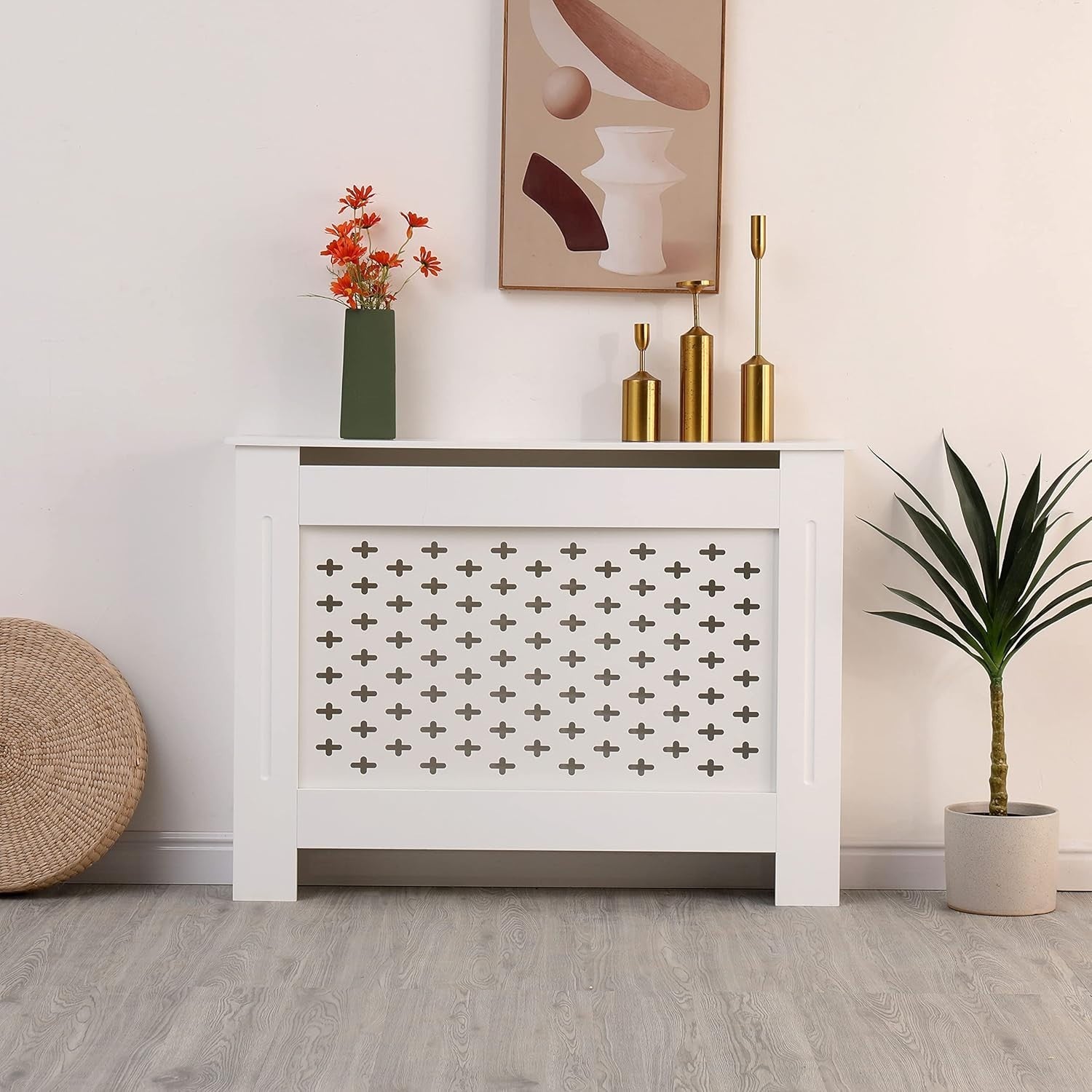 Medium White Radiator Cover MDF Satin Finish Decorative Cabinet