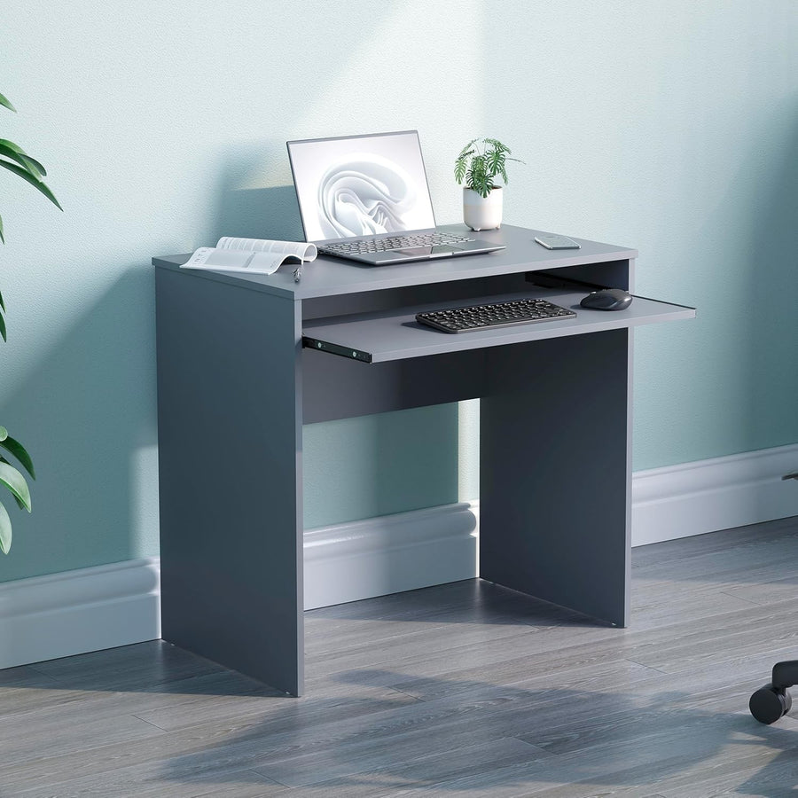 Small Computer Desk with Keyboard Tray Compact PC Laptop Table Grey